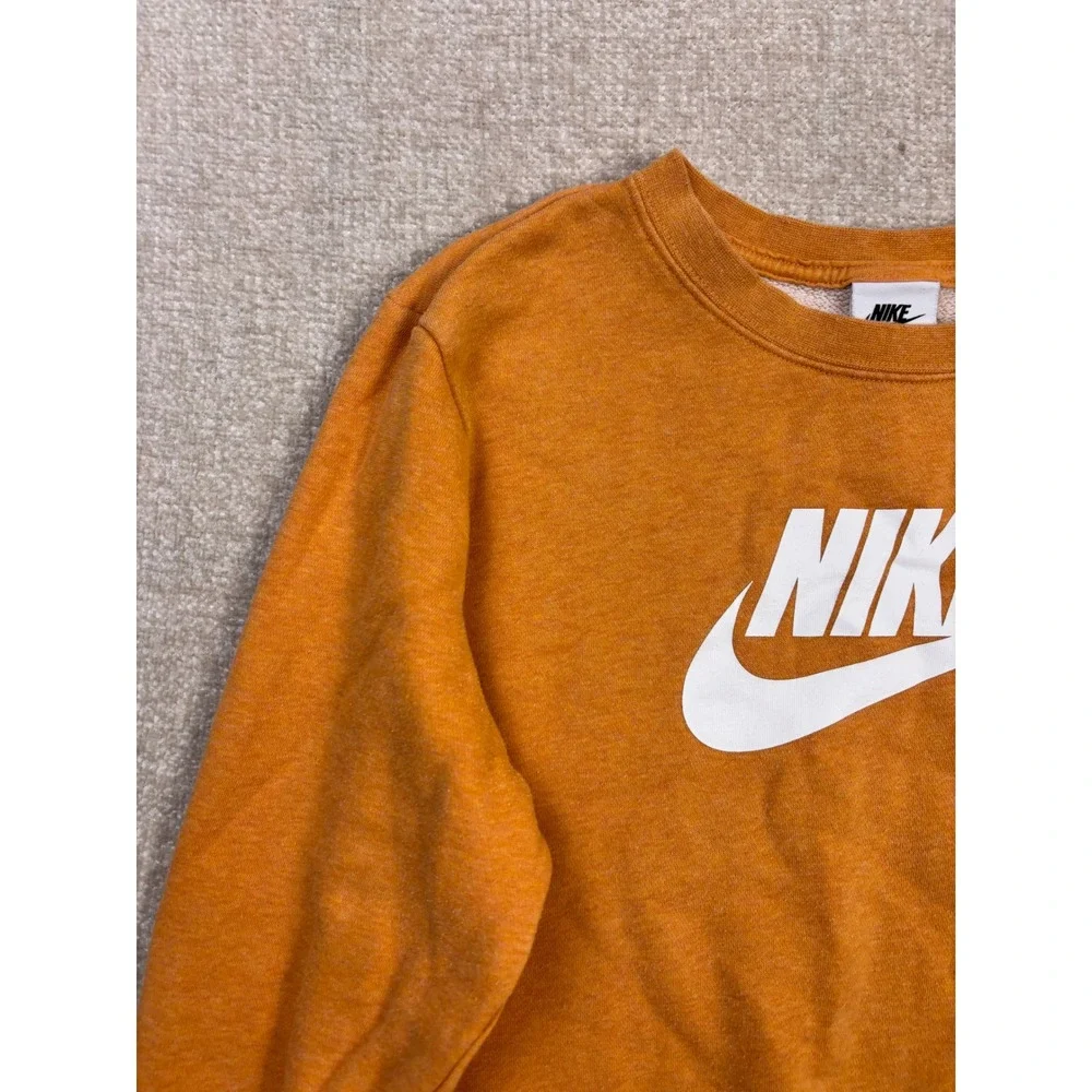 Nike Sportswear Essential Crewneck Sweatshirt Orange White Logo Fleece Womens S